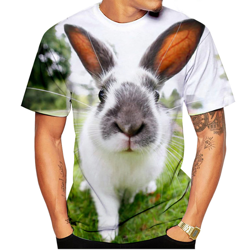 3D Printing Rabbit - 男性用3DウサギプリントTシャツ,半袖カジュアルTシャツ,特大原宿Tシャツ,子供用ユニセックス服,夏のファッション