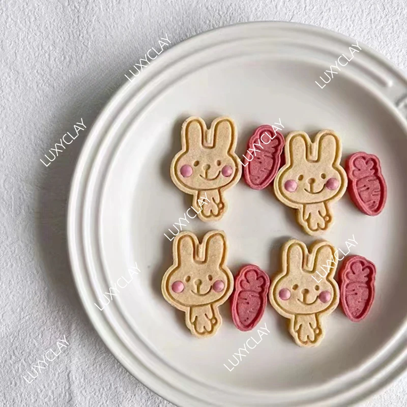 3D Printing Rabbit - かわいい漫画バニービスケット型イースターウサギニンジン型家庭用クッキーカッター 3D プリント PLA ベーキングツールケーキデコレーション