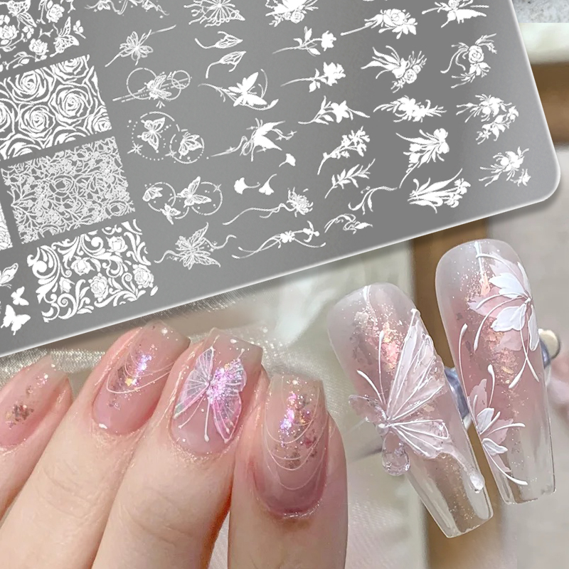 3D Printing Template - BORN PRETTY リーフフラワーネイルアートスタンピングプレート 多様なタイプ 蝶々 リボン