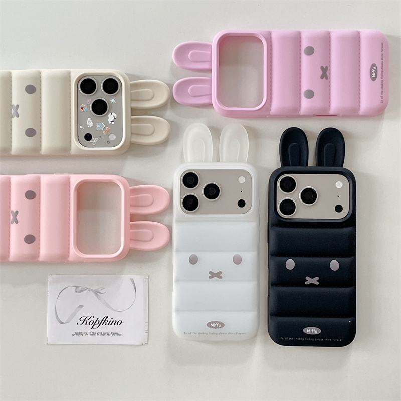 3D Printing Rabbit - かわいい3Dバニー ミッフィー耳付き パフフォーム製iPhoneケース iPhone 17/15/16 Pro