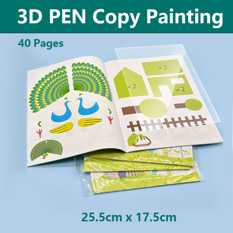 3D Printing Template - グラフィックテンプレートと絵画チュートリアル付きの3Dペン描画ブック 両面印刷クリエイティブアート用PVC透明プレート