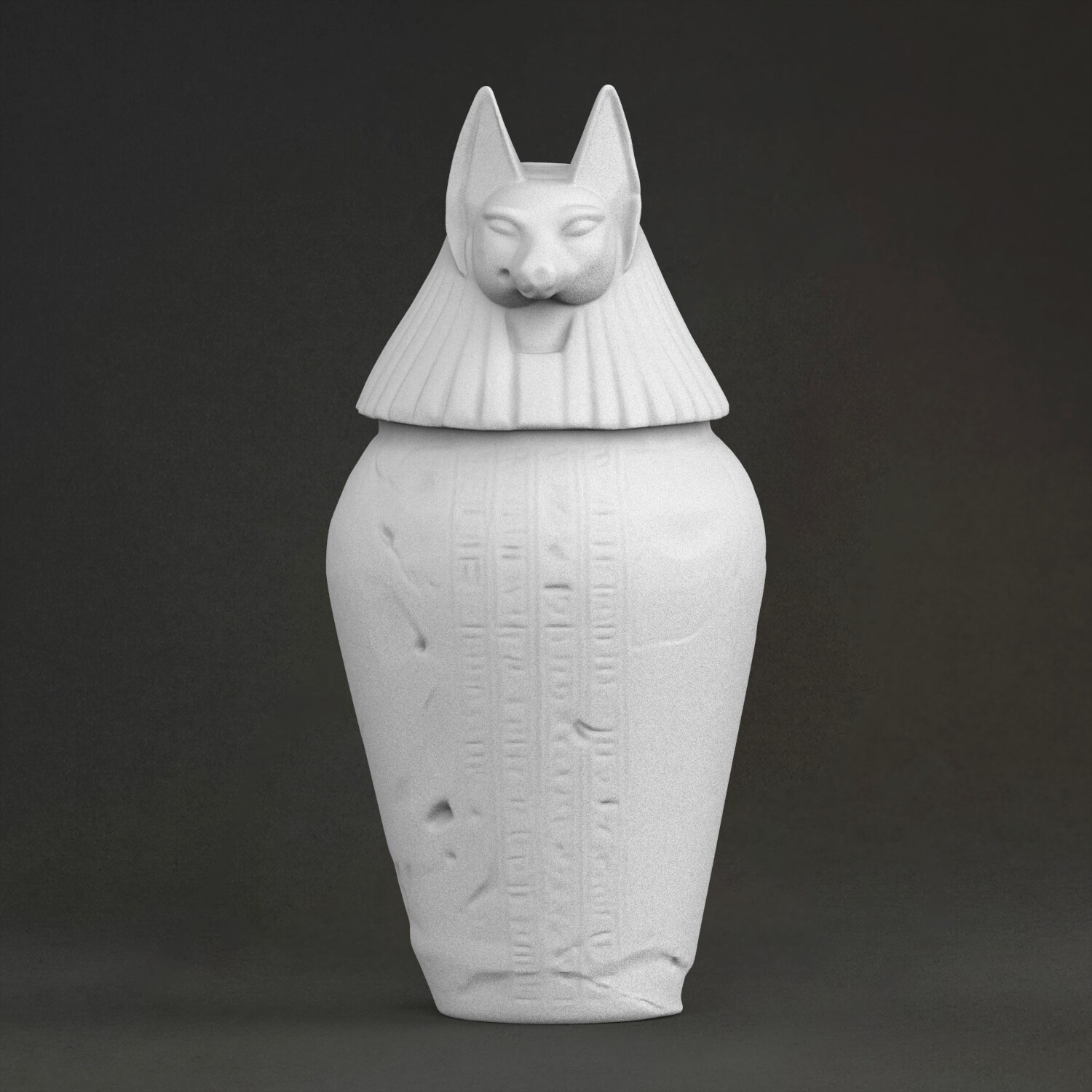 3D Printing Resin - アヌビス第一壺彫刻、3Dプリント樹脂製、手描き、石膏風の彫像装飾品（製作期間10日）