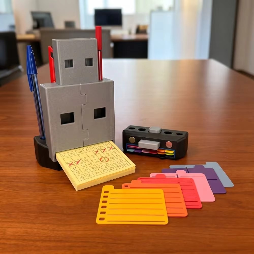 3D Printing Template - 3DプリントUSBスタイル付箋ホルダー、描画テンプレート、実用的な装飾、クリエイティブなオフィス文具収納ラック