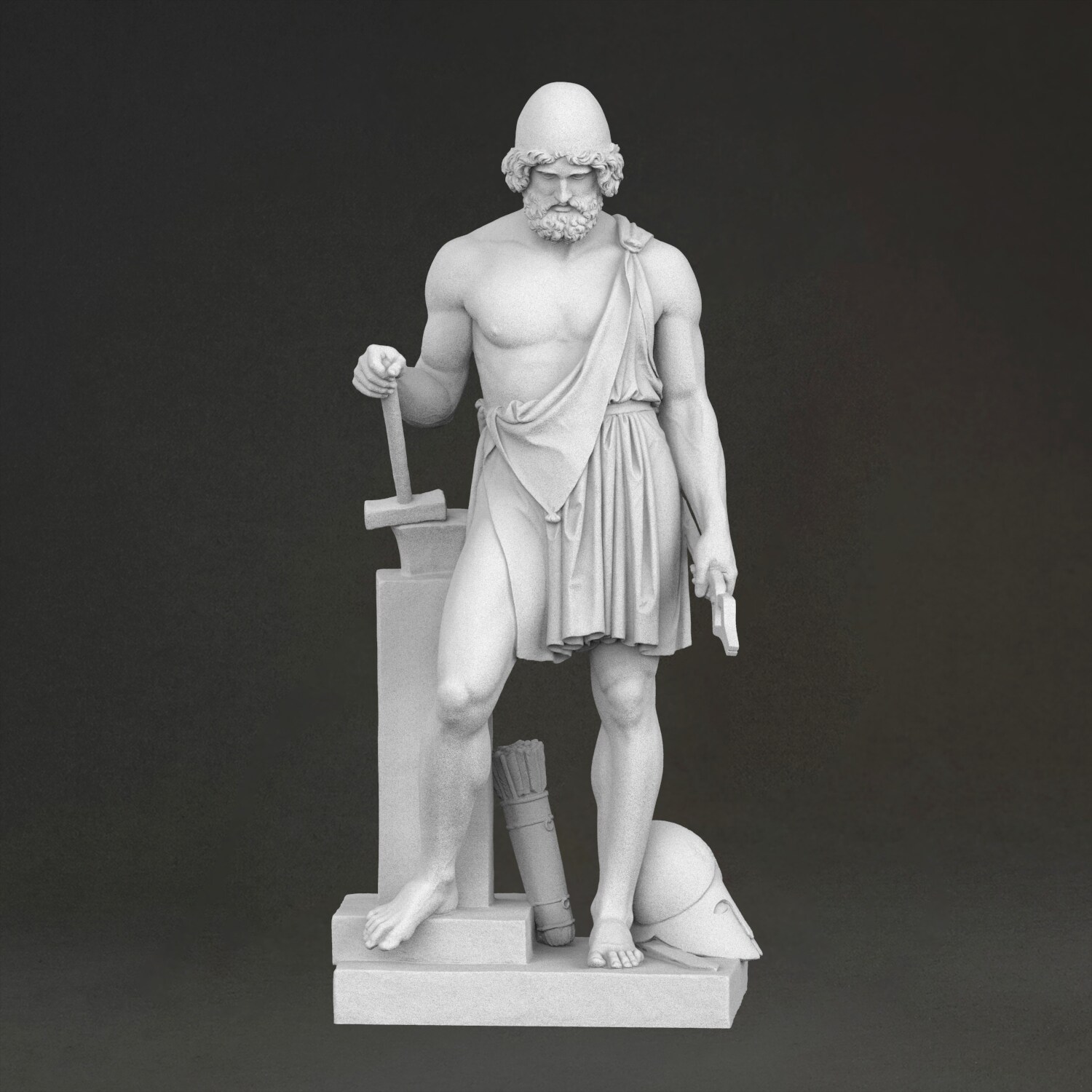 3D Printing Resin - 「Vulcanus Vulcanus」彫刻、3Dプリント樹脂製、手描き、石膏風の彫像装飾品（製作期間10日）