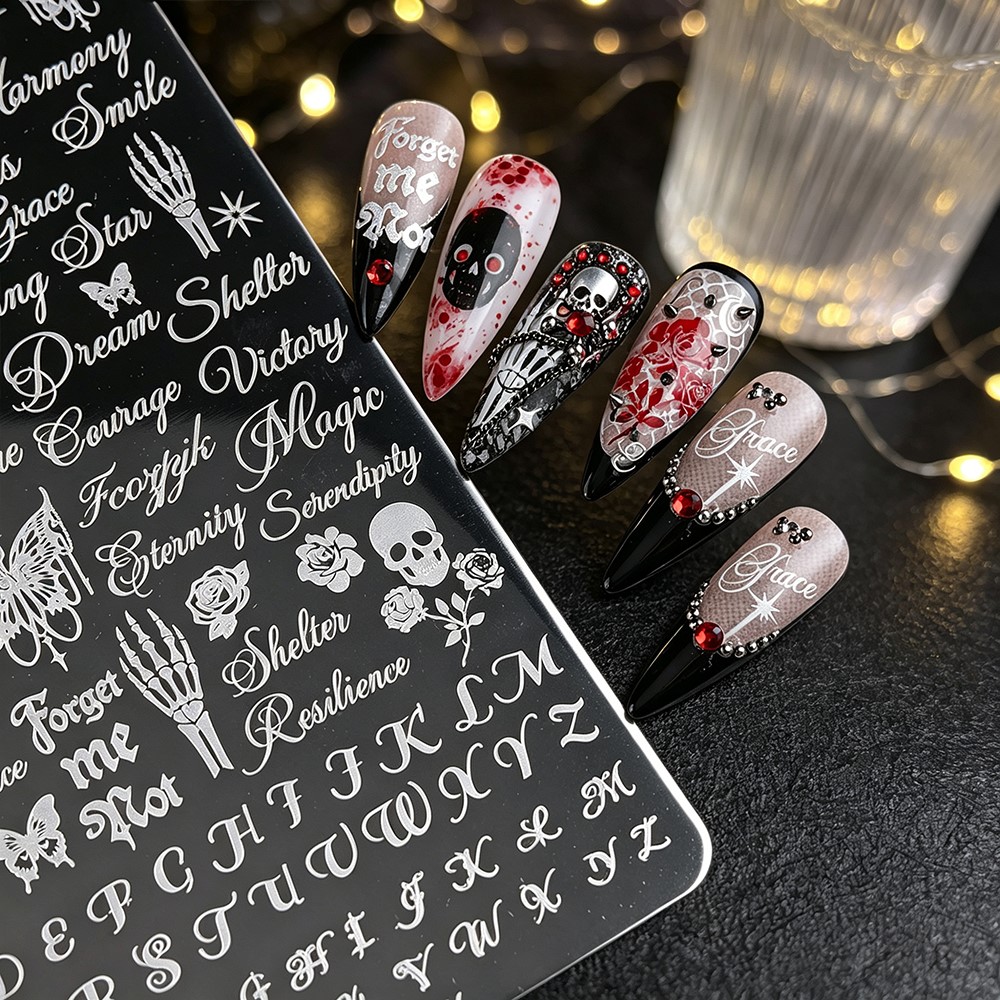 3D スケルトンスカル蝶ハロウィンネイルスタンピングプレート - 3D Printing Template のレビューと価格