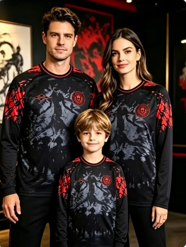 黒い鬼のシルエットが描かれた3Dプリントの速乾性長袖Tシャツ - 3D Printing Jersey のレビューと価格