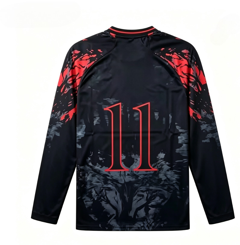 黒い鬼のシルエットが描かれた3Dプリントの速乾性長袖Tシャツ - 3D Printing Jersey のレビューと価格