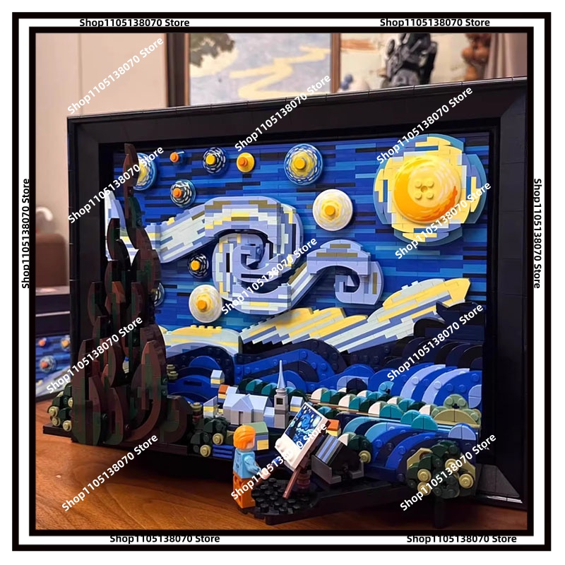 ゴッホの星月夜3Dビルディングブロックパズル額装油絵アートデ - 3D Printing Lego のレビューと価格