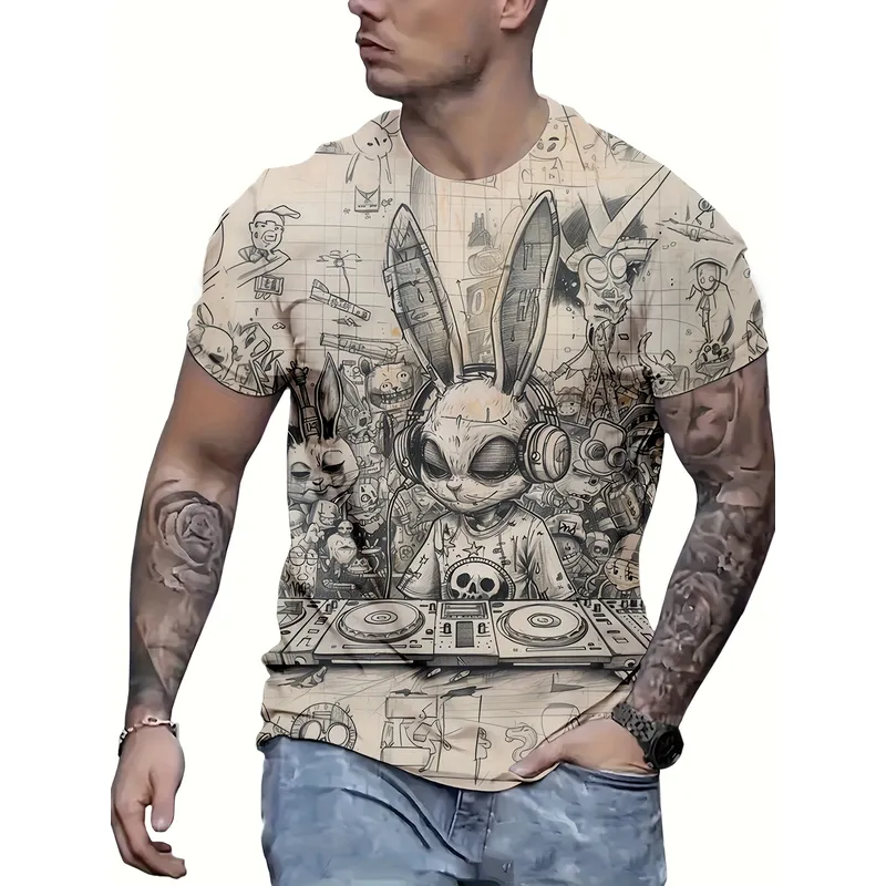 カートゥーンDJラビット デジタルプリント 半袖Tシャツ メ - 3D Printing Rabbit のレビューと価格