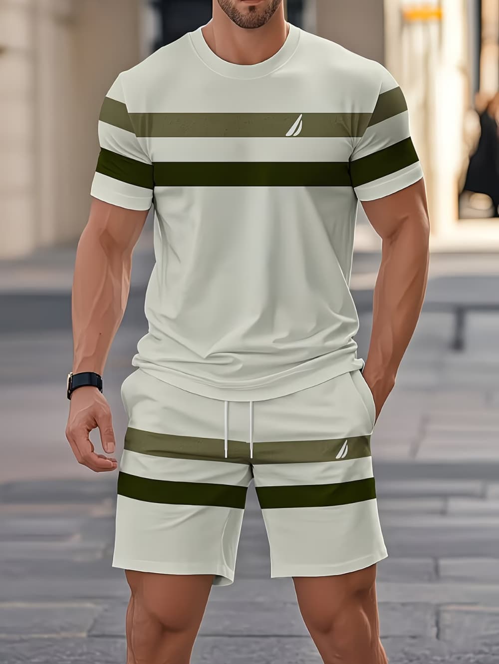 メンズサマーセット面白い3Dストライププリント半袖Tシャツ+ - 3D Printing Jersey のレビューと価格