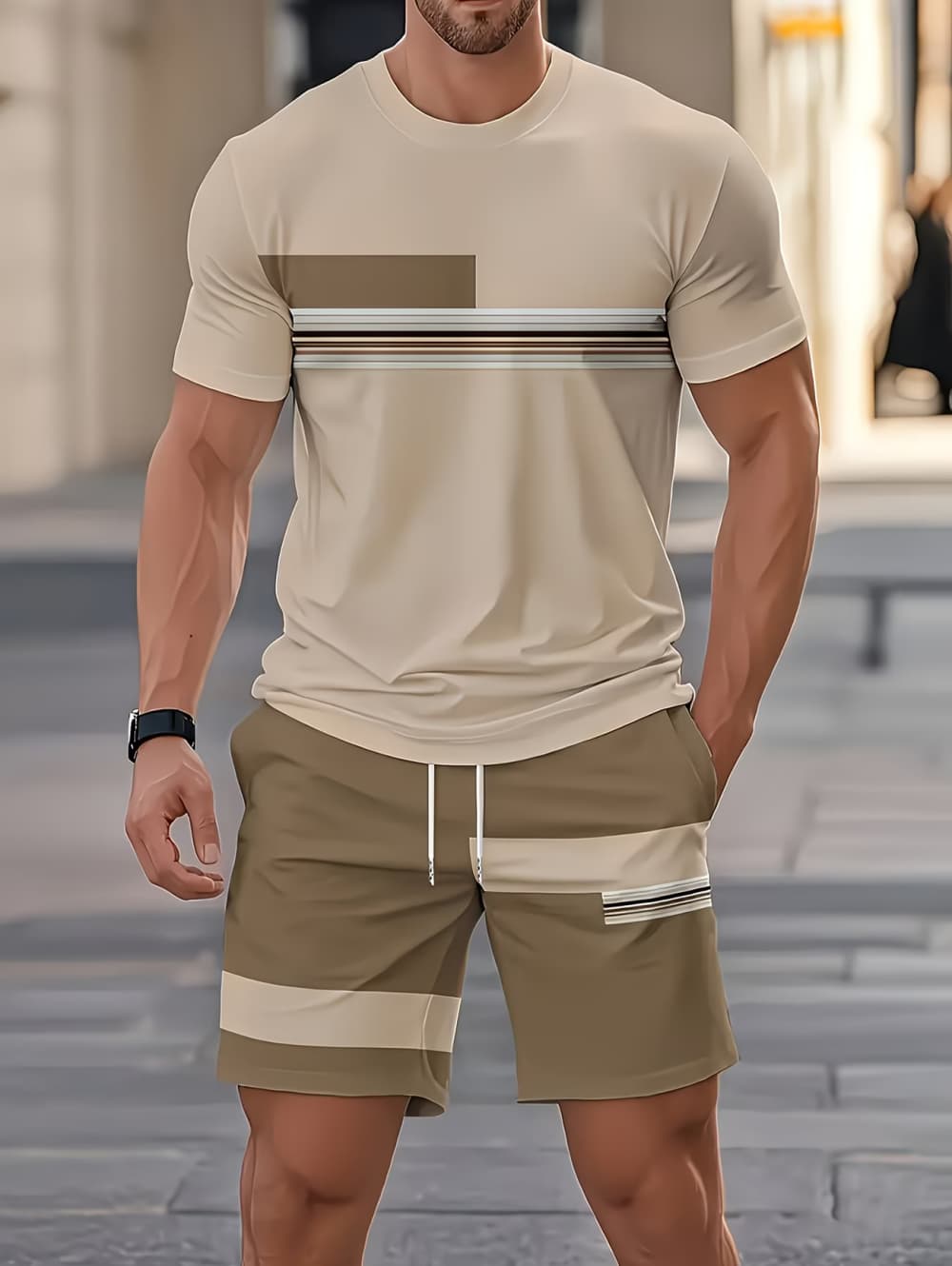 メンズサマーセット面白い3Dストライププリント半袖Tシャツ+ - 3D Printing Jersey のレビューと価格