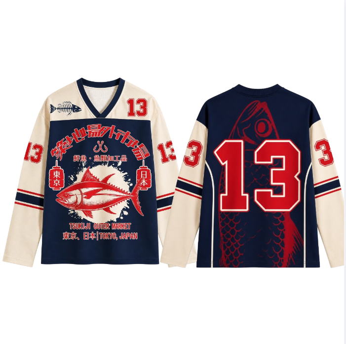 レトロな和風3Dプリント長袖Tシャツ（男女兼用）、Vネックス - 3D Printing Jersey のレビューと価格