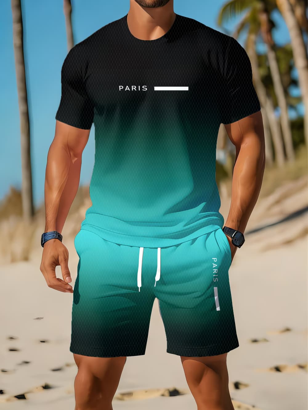 2026年夏新作 メンズカジュアルツーピースセット ストライ - 3D Printing Jersey のレビューと価格
