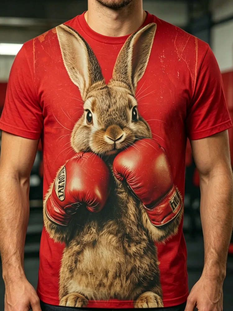 3DボクシングラビットプリントメンズTシャツ 面白いウサギグ - 3D Printing Rabbit のレビューと価格